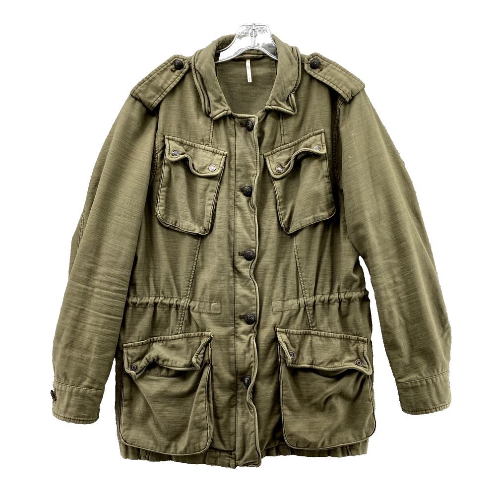 Free People Jacket Women Med Olive Utility Field Chore Barn Military Safari Coat